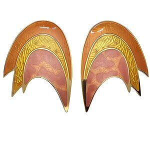 Berebi Guilloche Enamel Clip On Pink Yellow Orange Earrings Signed, C772